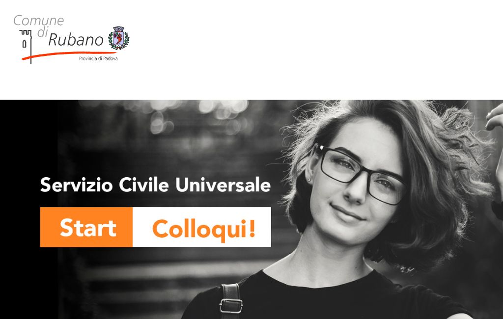 immagine con foto di una giovane e la scritta "Servizio Civile Universale - Start Colloqui!"