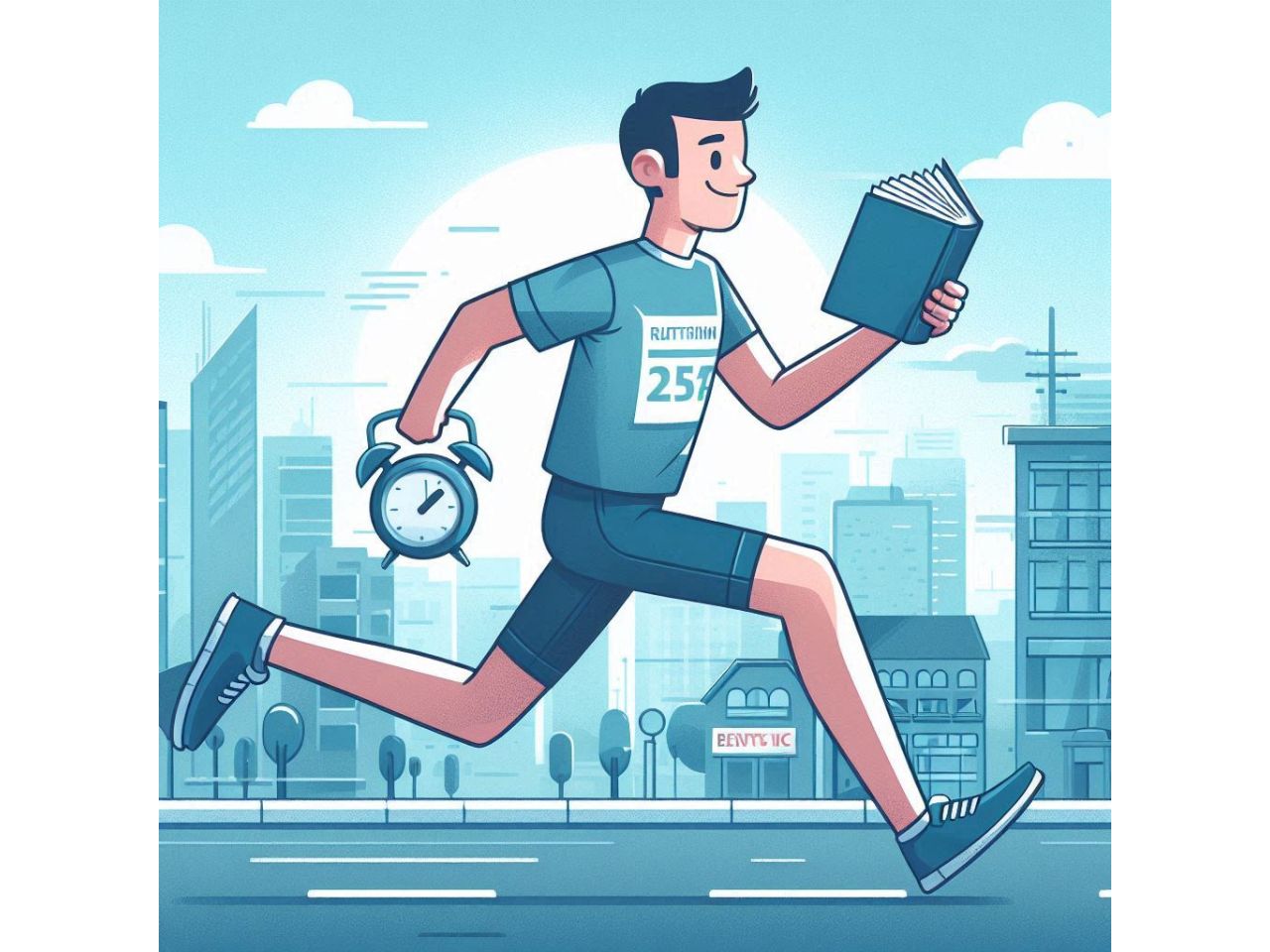 atleta che corre leggendo un libro