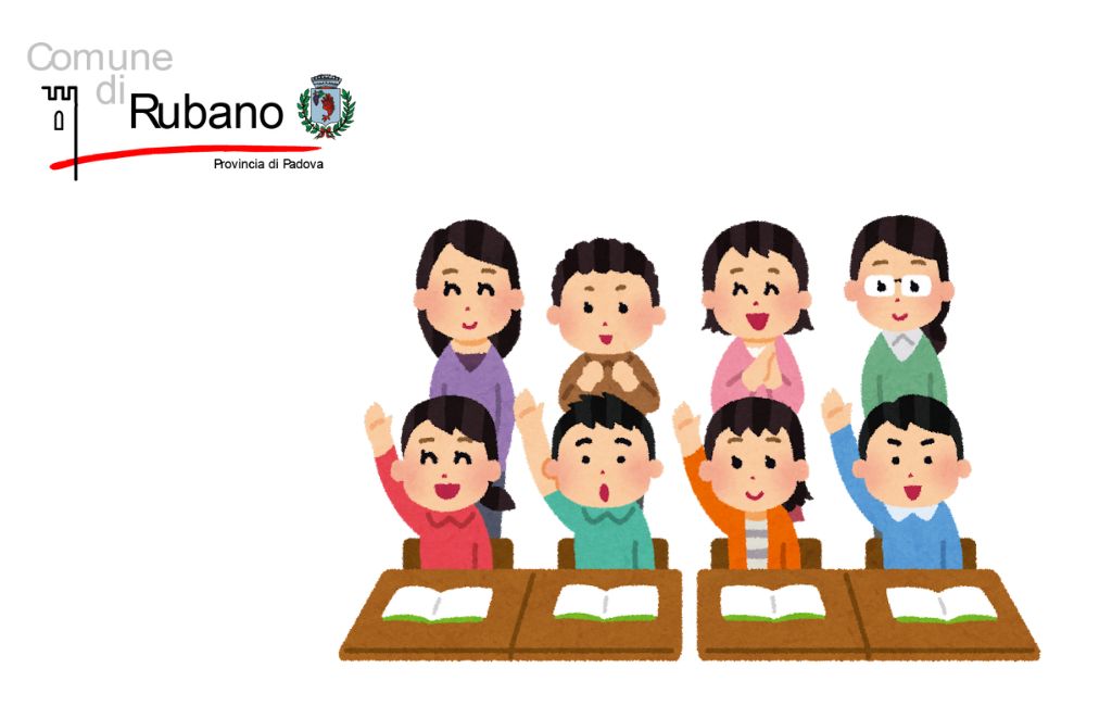 immagine grafica stilizzata di bambini sui banchi di scuola