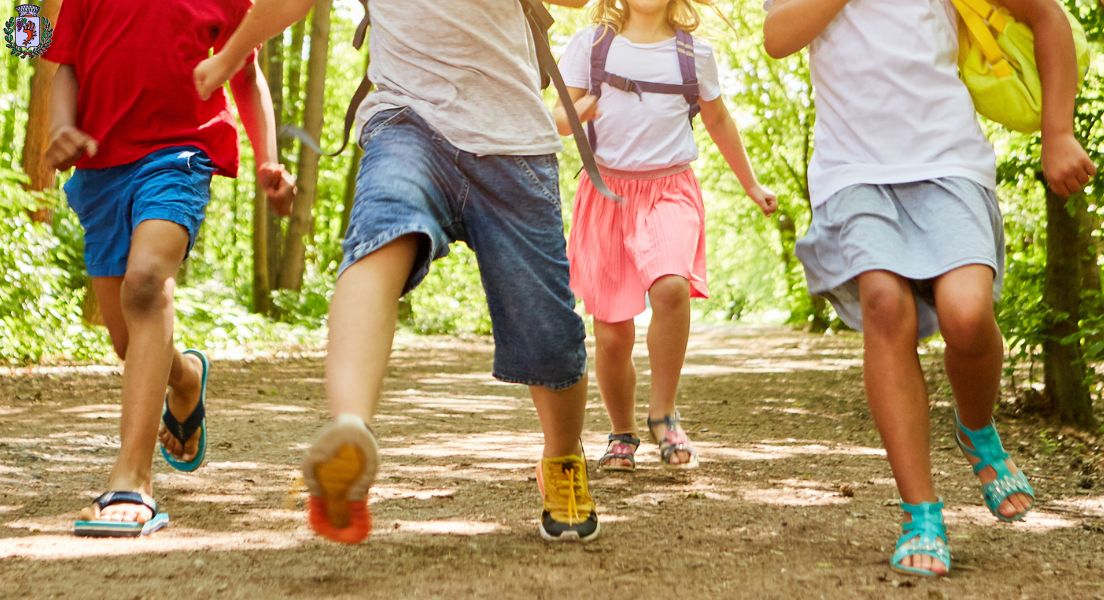 bambini che camminano nel bosco